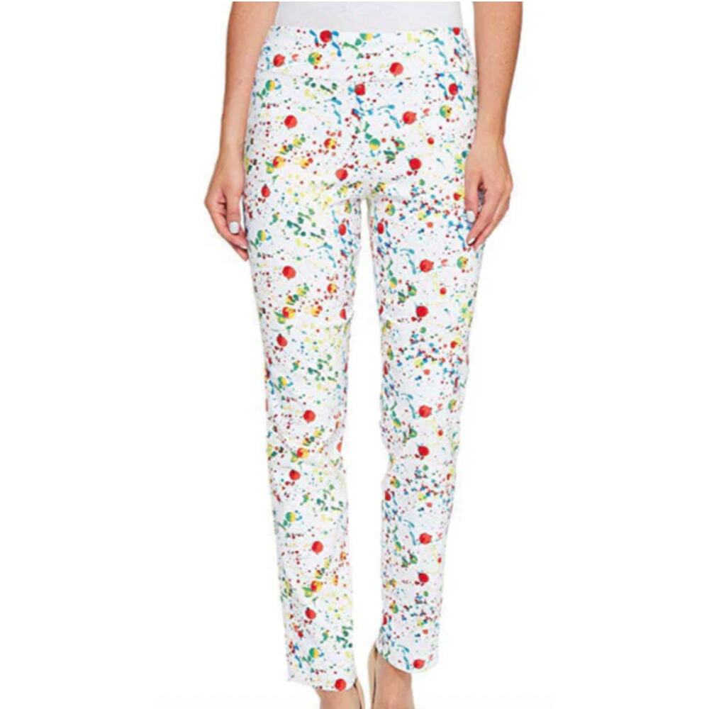 Krazy Larry Paint Splatter Ankle Pants Womens Size 8 Pull On Stretch